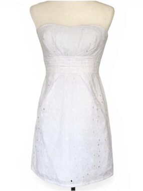 BB Dakota White Eyelet Embroidered Cotton Strapless Mini Dress Women’s